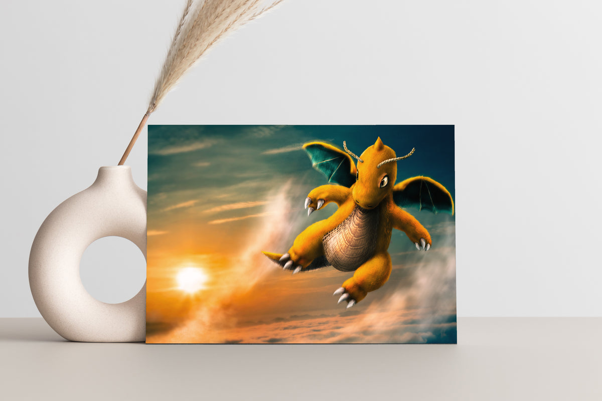 Cozy Flying Dragon | Premium Metal Framed Wall Art